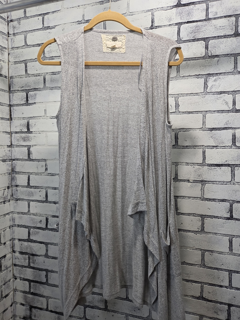 Cupio Light Gray Asymmetrical Draped Women's Sleeveless Cardigan